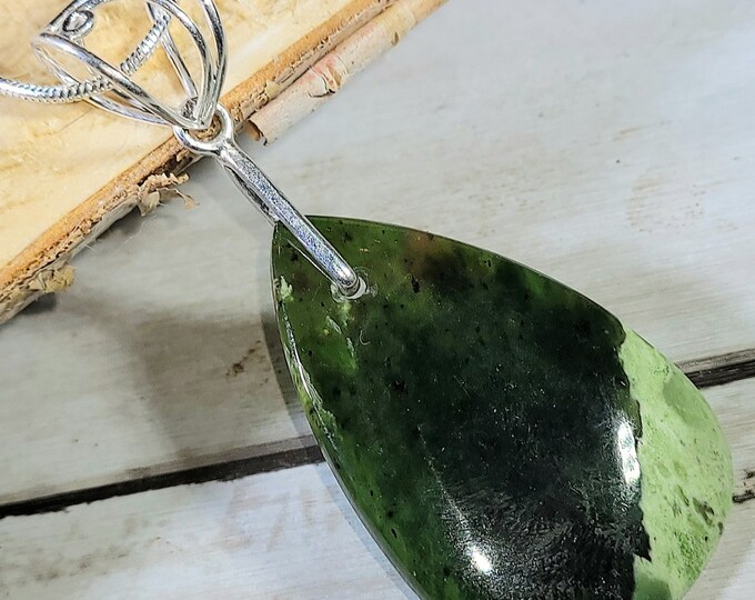Natural AAA Chrome Chalcedony Pear Cabochon .925 Sterling Silver Pendant 2 1/4" x 1" EG16 Sterling Silver Designer Bail