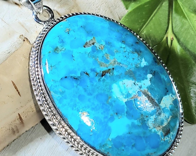 Natural AA Arizona Kingman Turquoise Handmade .925 Sterling Silver Pendant 2" x 1 1/4" 17 grams EU29
