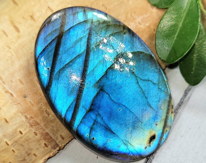 Labradorite Cabochon, Oval Labradorite Cabochon, Blue Flash Labradorite, Handmade Cabochon, Wire Wrapping, Weaving, FN04