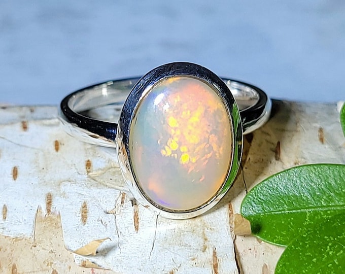 Natural Colorful Ethiopian Opal .925 Sterling Silver Ring Size 7.5 3 Grams 9/16" x 7/16" EY26