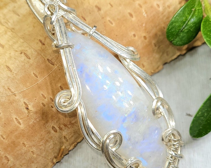 Moonstone Pendant, Hand Wire Wrapped Sterling Silver Moonstone Pendant,  Handmade Moonstone Sterling Silver Pendant, Gift for Her FS43