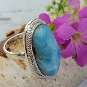 Anillo Larimar, Anillo de plata de ley Larimar dominicano, Anillo de plata de ley Larimar, Anillo de plata de ley Larimar premium Tamaño 7 Regalo para ella, FB
