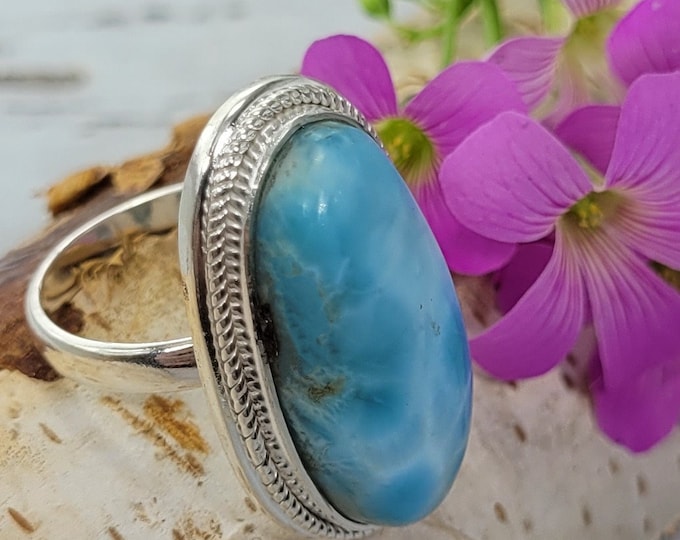 Larimar Ring, Dominican Larimar Sterling Silver Ring, Larimar Silver Ring, Premium Larimar Sterling Silver Ring  Size 7 Gift for Her, FB