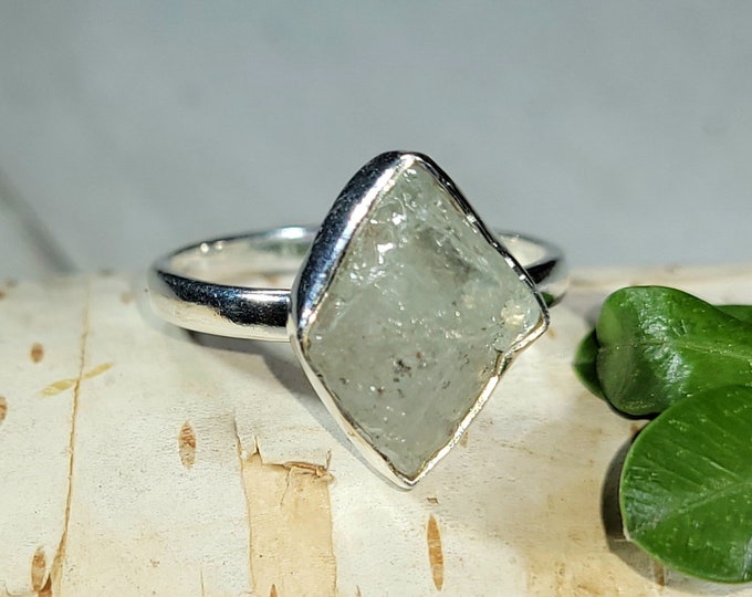 Natural Raw Rough Cut Aquamarine Handmade .925 Sterling Silver Ring Size 8 3 Grams 5/8" x 9/16" CG05 Gift for Her, Statement Ring