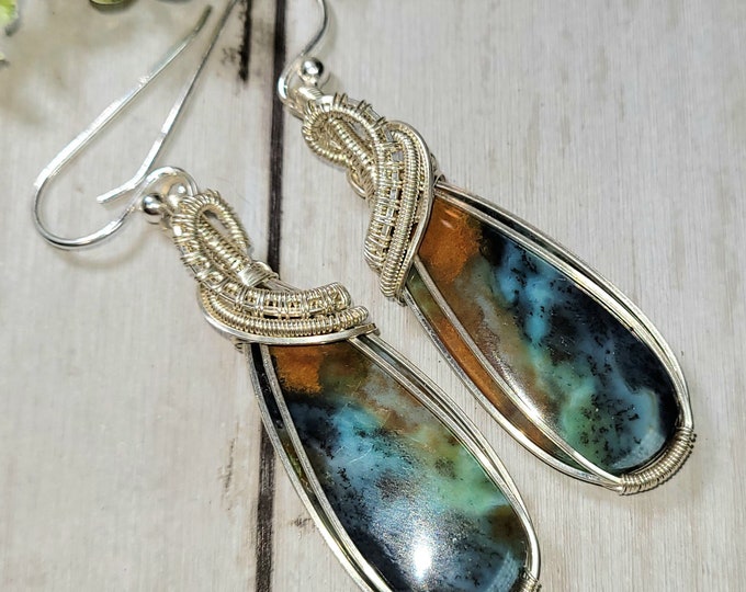Multi Color Opalized Earrings, Opalized Sterling Silver Wire Wrapped Earrings, Petrified Wood Earrings, Handmade Earrings, Gift for Her GS42