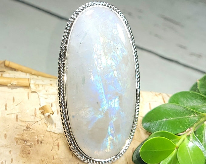 Natural Huge High Grade Oval Moonstone .925 Sterling Silver Ring Size 8.5 20 Grams 1 7/8" x 7/8" CE19
