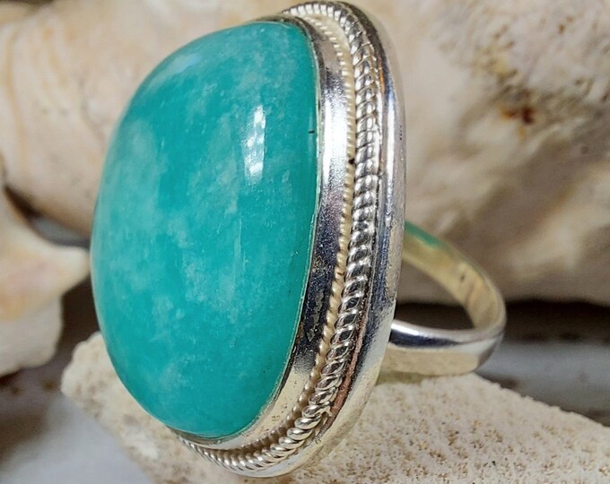 Amazonite Sterling Silver Ring Size 9, Handmade Ring, Statement Ring GC