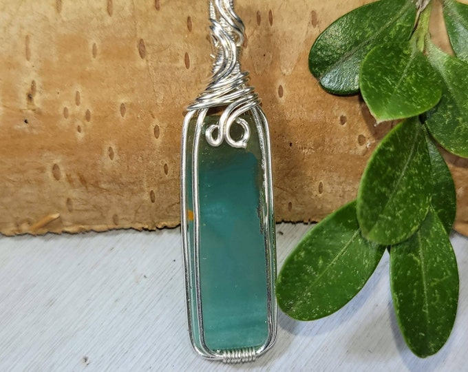Blue Opal Pendant, Petrified Wood Pendant, .925 Sterling Silver Blue Opalized Petrified Pendant, Sterling Silver Blue Opal Pendant