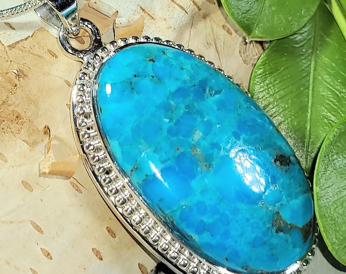 Natural Top Grade Arizona Kingman Turquoise Handmade .925 Sterling Silver Pendant 1 3/4" x 7/8" 12 grams ES27