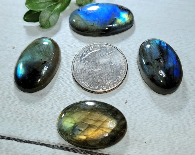 Natural Multi-Flash Labradorite Oval Cabochons 115ct 4 Stone Lot Wire Wrapping, Weaving, Pendant or Ring Mixed Sizes CK17 Gift Her or Him