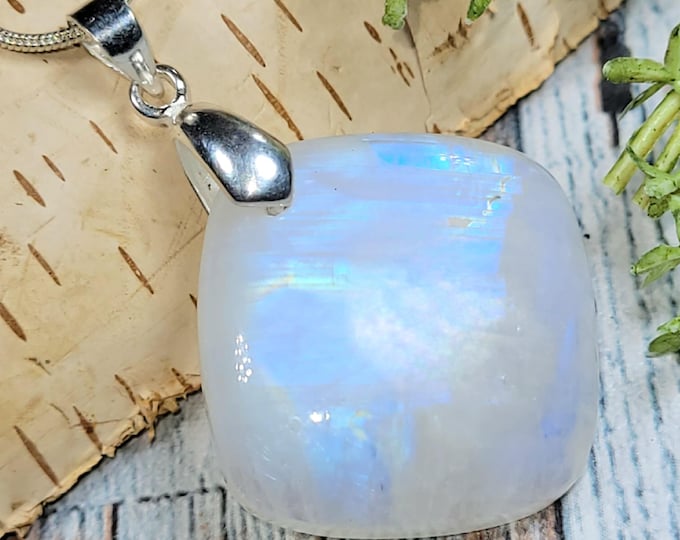 Moonstone Pendant, Multi Flash Moonstone Cushion Cabochon Sterling Silver Pendant, Gift for Her, Handmade Moonstone Pendant, HS29