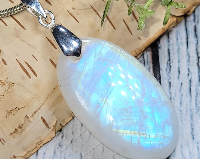 Moonstone Pendant, Multi Flash Moonstone Oval Cabochon Sterling Silver Pendant, Gift for Her, Handmade Multi Flash Moonstone Pendant, HS36