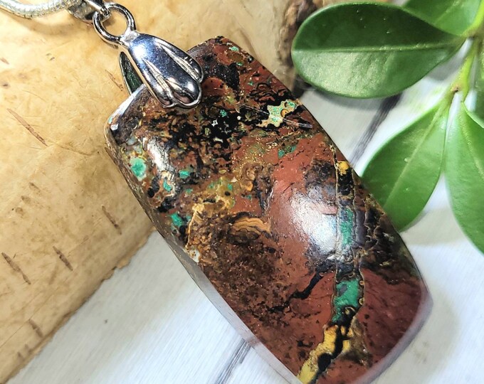 Zarinite Pendant, Zarinite Sterling Silver Pendant, Rectangle Zarinite Pendant, Statement Pendant, Gift for Her, Rare Zarinite, DU23