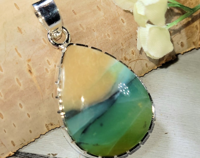 Blue Opal Pendant, Petrified Wood Pendant, .925 Sterling Silver Blue Opalized Petrified Pendant, Sterling Silver Blue Opal Pendant