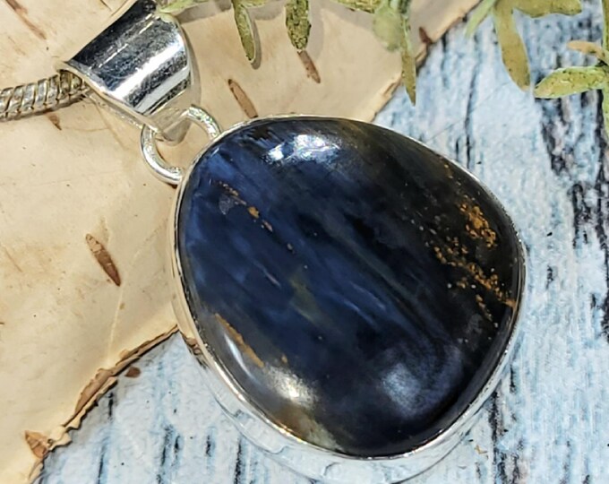 Handmade Pear Pietersite Sterling Silver Pendant - Statement Jewelry