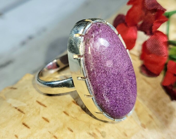 Natural Handmade Pear Stichtite Sterling Silver Ring Size 7 Genuine Stone