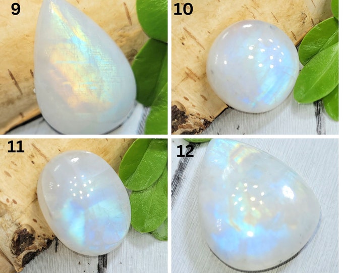 Moonstone Cabochons, Rainbow Moonstone, Blue Flash Moonstone Cabochons, Cabochons for Wire Wrapping, Moonstone Cabs B-9-12.