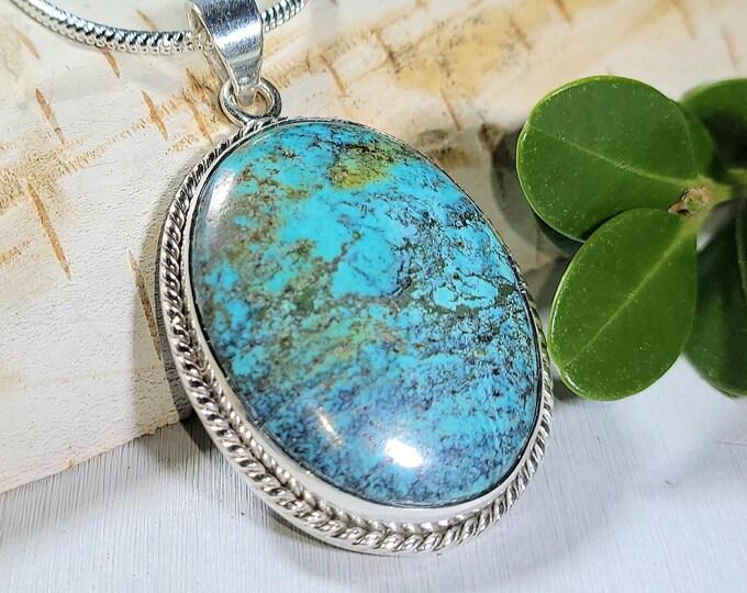 Natural Top Grade Tibet Turquoise .925 Sterling Silver Pendant 12 grams 1 7/8" x1 1/8" EF21