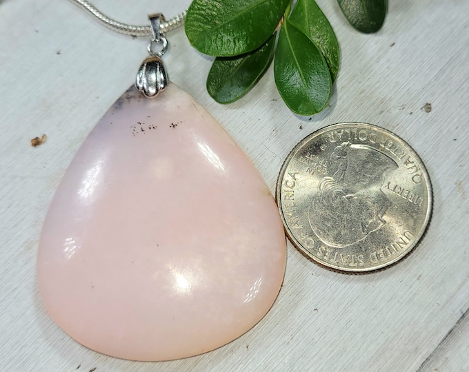 Peru Pink Opal Pendant, Peruvian Pink Opal Sterling Silver Pendant, Pear Pink Opal Pendant, Statement Pendant, Gift for Her, Handmade DR35