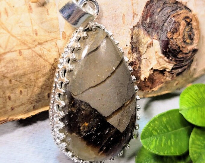 Natural Yellow Septarian Handmade Pear .925 Sterling Silver Pendant Weighs 8 grams measures 1 5/8" x 3/4" CO18 Gift for Her Genuine Stone