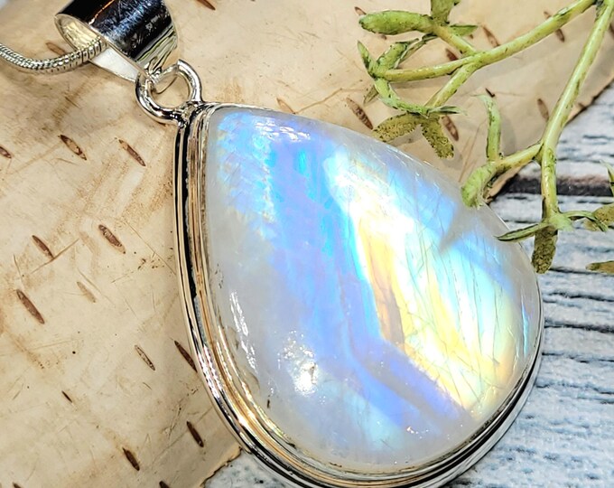 Moonstone Pendant, Moonstone Sterling Silver Pendant, Multi Flash Moonstone Pendant, Handmade Pendant, Statement Moonstone Pendant, JB26