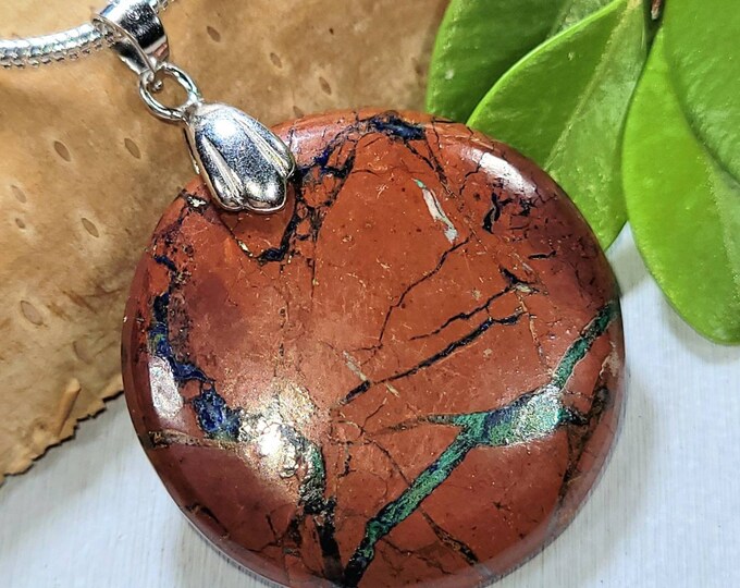 Zarinite Pendant, Zarinite Sterling Silver Pendant, Round Zarinite Pendant, Statement Pendant, Gift for Her, Rare Zarinite, FD36