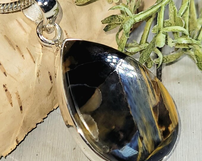 Pietersite Pendant, Blue Pietersite Sterling Silver Pendant, Handmade Pear Pietersite  Pendant, Statement Pendant, Gift for Her, HR28