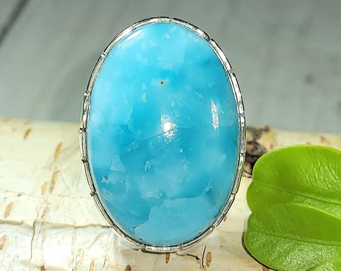 Natural Rare Quality Hemimorphite  .925 Sterling Silver Ring Size 6 Weighs 9 Grams Face Measures 1" x  3/4" AH13