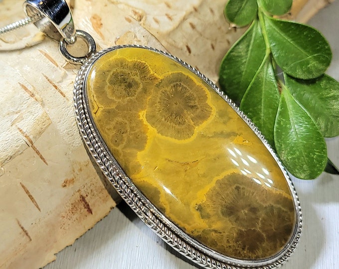 Natural Top Choice Stunning Ocean Jasper Oval Handmade .925 Sterling Silver Pendant 2 1/4" x 1" 16 Grams AN53
