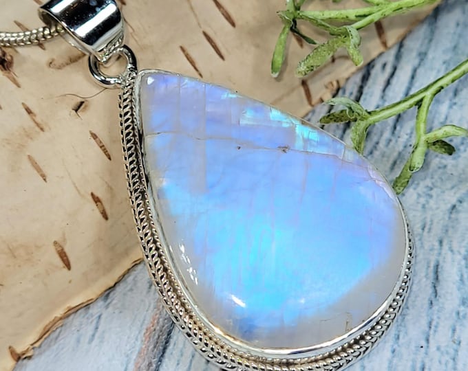 Moonstone Pendant, Moonstone Sterling Silver Pendant, Multi Flash Moonstone Pendant, Handmade Pendant, Statement Moonstone Pendant, JD05
