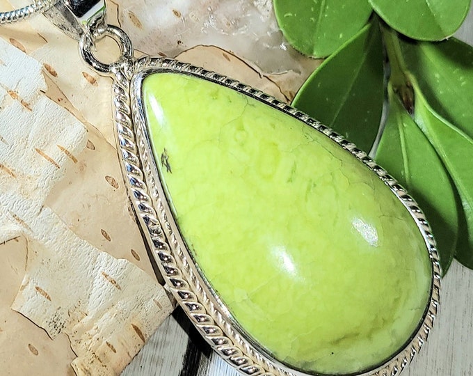 Natural Top Quality Rare Australian Green Opal  .925 Sterling Silver Pendant 2" x 1" 13 Grams EN31
