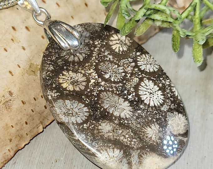Fossil Coral Pendant, Fossil Coral Oval Sterling Silver Pendant, Fossil Coral Handmade Pendant, Statement Pendant, Gift for Her, HJ33