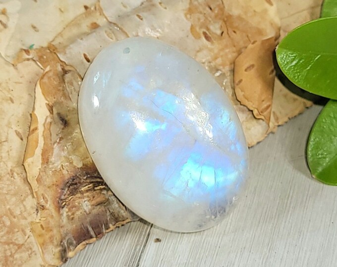 Natural Premium Blue Flash Rainbow Moonstone Oval 20Ct Cabochon Wire Wrapping, Weaving, or Pendant 21mm x 15mm Gift for Her, Collector CJ37