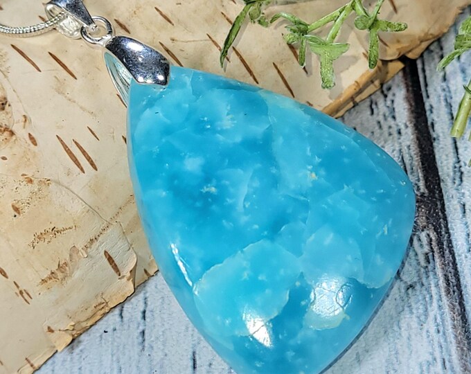 Handmade Hemimorphite Sterling Silver Pendant: Rare Freeform Cabochon