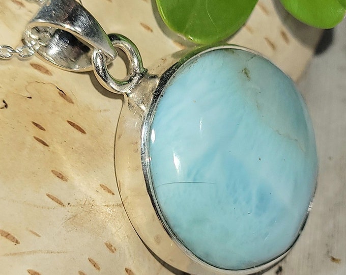 Natural Dominican Larimar Handmade .925 Sterling Silver Pendant 1 1/4" x 7/8" 7 grams EK09