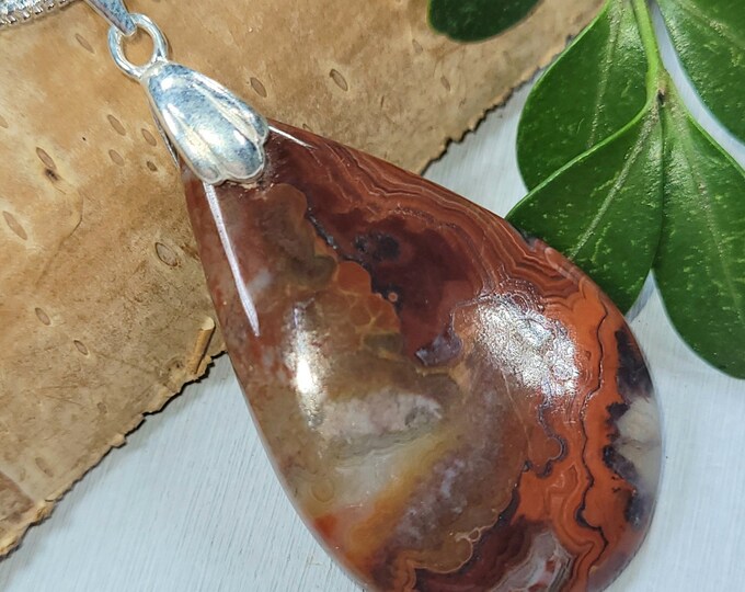 Crazy Lace Agate Pendant, Crazy Lace Agate Sterling Silver Pendant. Multi Color Agate, Statement Pendant, Handmade Pendant, Gift for Her, FF