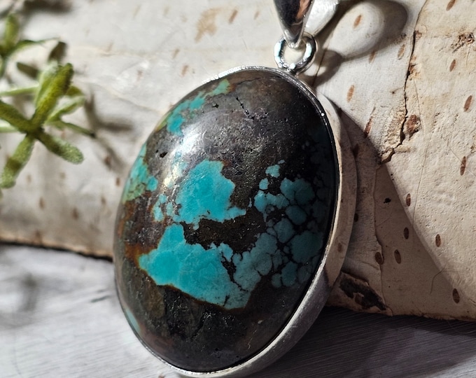 Tibetan Turquoise .925 Sterling Silver Pendant, Turquoise Pendant, Statement Pendant, Handmade Pendant, Boho Turquoise Pendant, GK02
