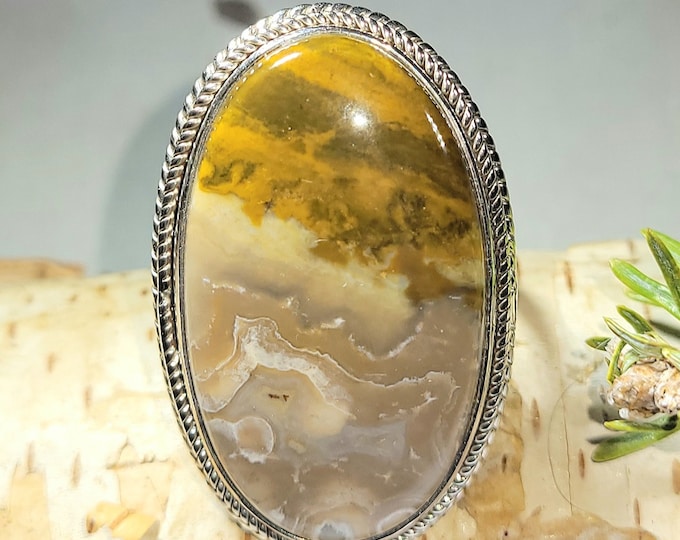 Natural Top Grade Huge Ocean Jasper Handmade .925 Sterling Silver Ring "Statement Piece" Size 9.5 13 Grams 1 7/16" x 15/16" AL10
