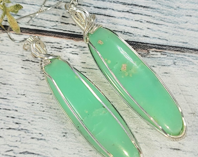 Handmade Chrysoprase Earrings: Sterling Silver Wire Wrapped Australian Gems