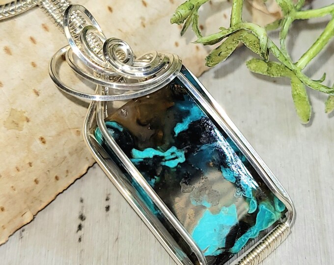 Blue Opal Pendant, Petrified Wood Pendant, .925 Sterling Silver Blue Opalized Petrified Pendant, Sterling Silver Blue Opal Pendant, HC38