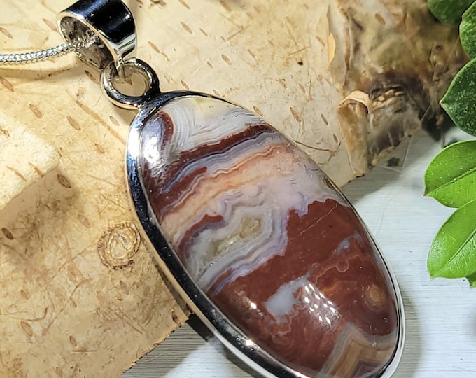 Natural Top Grade Crazy Lace Agate Oval Handmade .925 Sterling Silver Pendant 1 7/8" x 13/16" 9 Grams AQ29