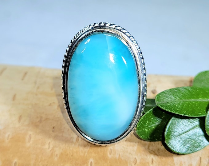Larimar Ring, Dominican Larimar Sterling Silver Ring, Larimar Silver Ring, Premium Larimar Sterling Silver Ring  Size 6 Gift for Her, DS