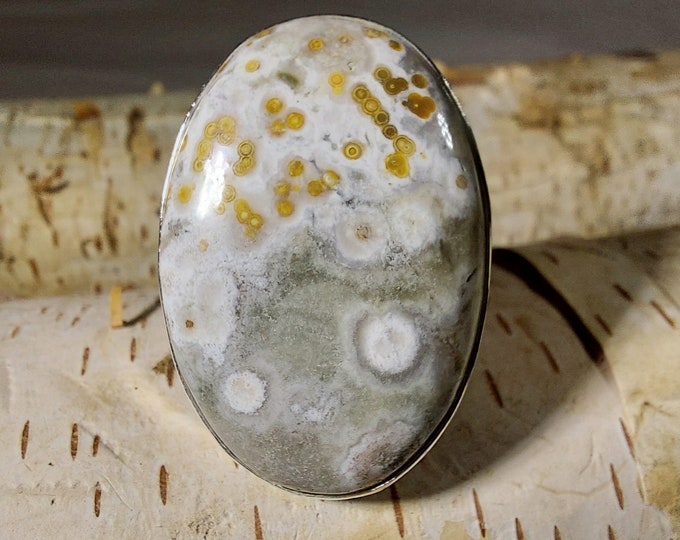 Natural Premium Grade Ocean Jasper Ring, Genuine Ocean Jasper Ring set in .925 Sterling Silver, Size 7 3/4