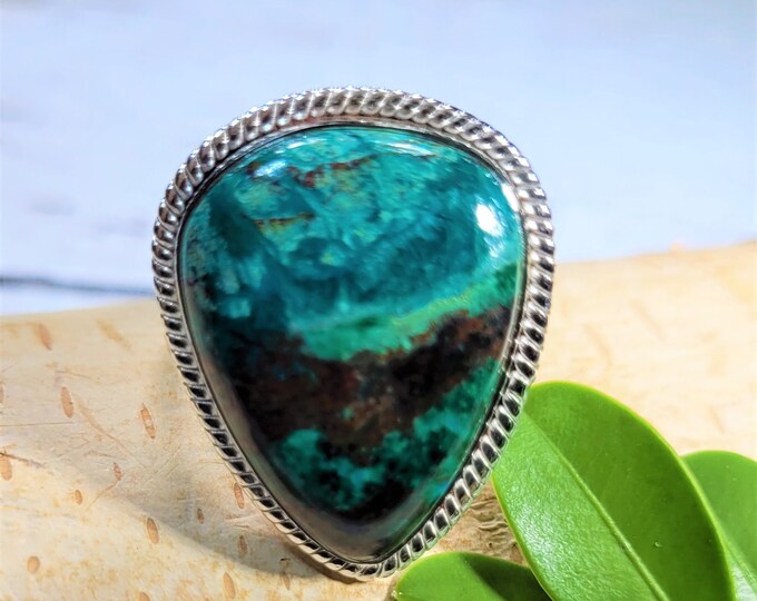 Natural Good Quality Shattuckite Handmade Pear .925 Sterling Silver Ring Size 9 Genuine Shattuckite Solid Sterling Silver Gift for Her