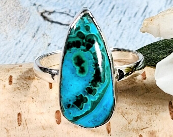 Handmade Premium Grade Chrysocolla Malachite Sterling Silver Ring - Size 8; KC12