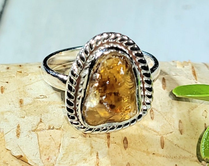 Natural Golden Orange Raw Rough Cut Citrine Handmade .925 Sterling Silver Ring Size 5.5 4 Grams 5/8" x 1/2" CB44