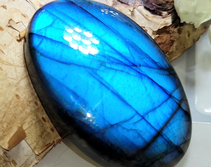 Natural Premium AAA Blue Flash Labradorite Oval Cabochon 80ct 43mm x 26mm Wire Wrapping, Weaving, Pendant, Collector LF03