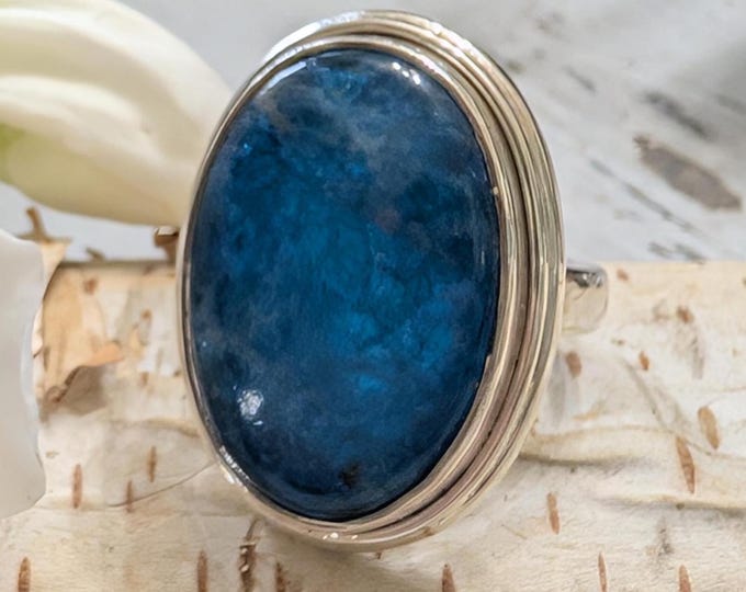 Handmade Apatite Sterling Silver Ring: Boho Statement Jewelry, Size 8.5