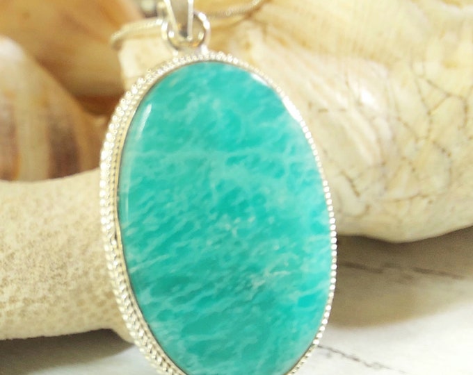 Amazonite Sterling Silver Pendant, Handmade Amazonite Pendant, Gift for Her, Statement Amazonite Pendant, GC54