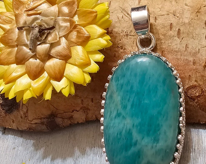 Amazonite Sterling Silver Pendant, Handmade Amazonite Pendant, Gift for Her, Statement Amazonite Pendant, FV11